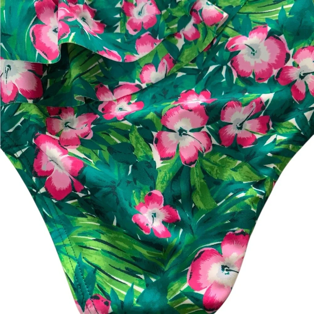 Janie and Jack Green Recycled Hibiscus Ruffle Swimsuit